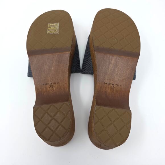 Chanel CC Logo Platform Slides Mules Pink Navy Blue Canvas Sandals IT 39 US 8.5 - Picture 8 of 10